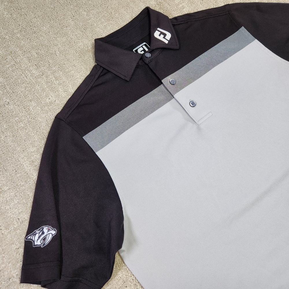 FootJoy Polo Shirt Men Small Tour Collar Black Gray Performance Plymouth Golf‎